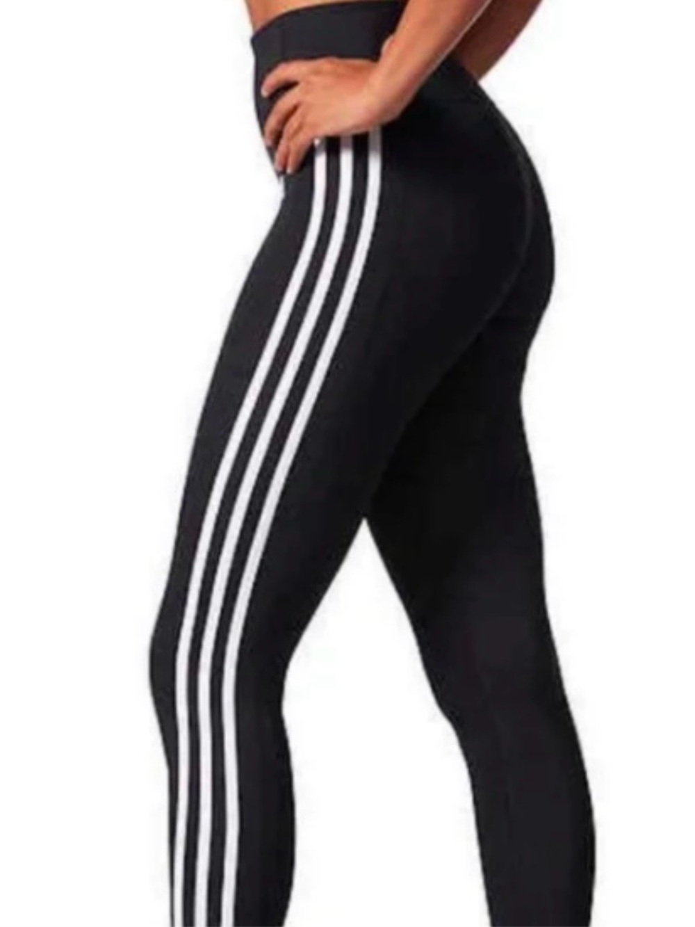 adidas Black High-Waist Leggings with White Triple Stripes